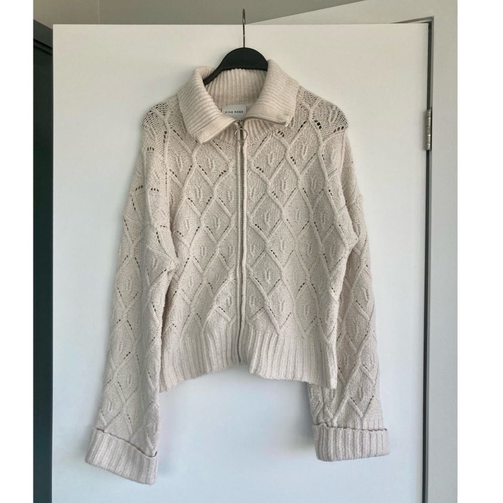 Pink Rose Cream Knit Cardigan EUC